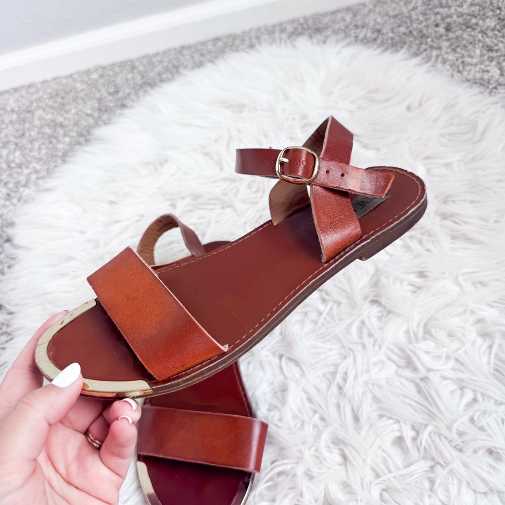 Steve Madden DONDDI Leather Sandals Brown Gold Size 7.5